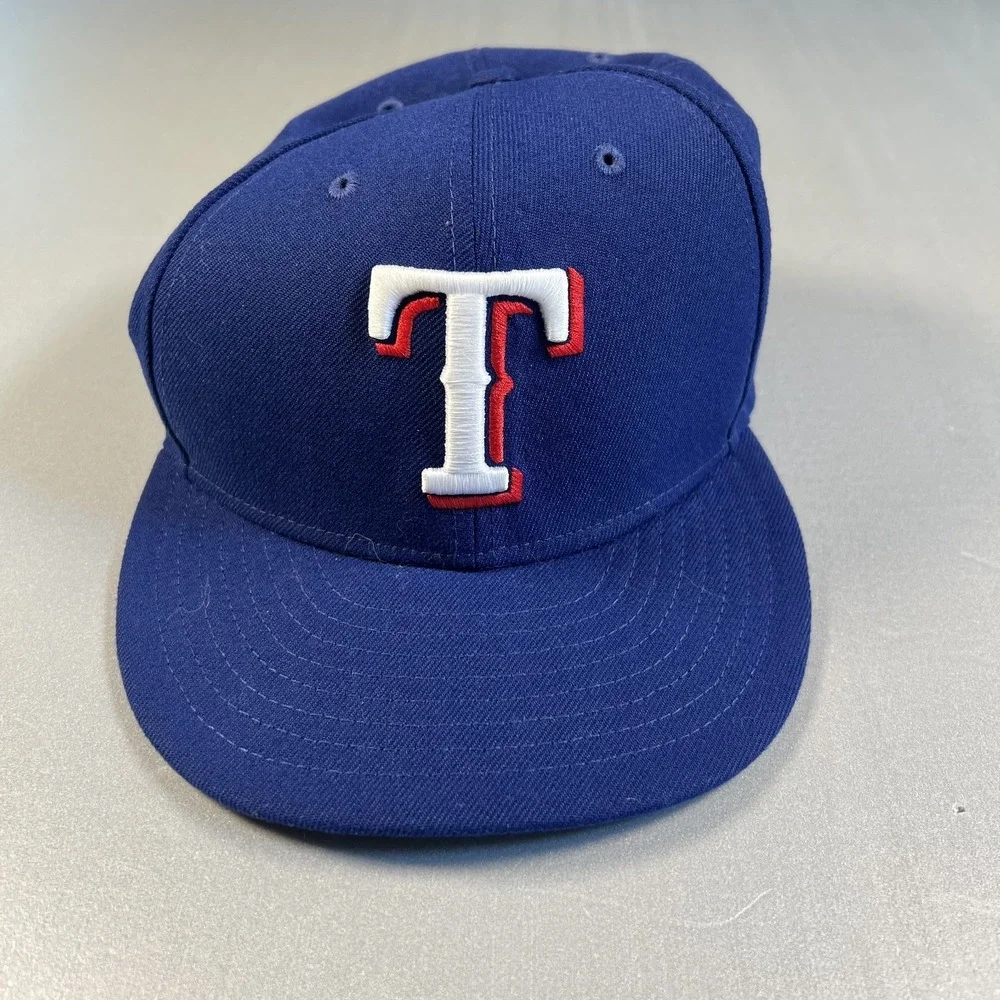 Texas Rangers Hat Cap Fitted Mens 7 1/2 on field‎ MLB Blue Baseball New Era